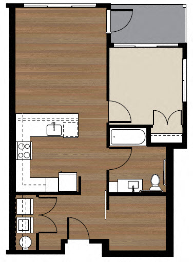 Floor plan for 1 bed, 1 bath, 675 sqft